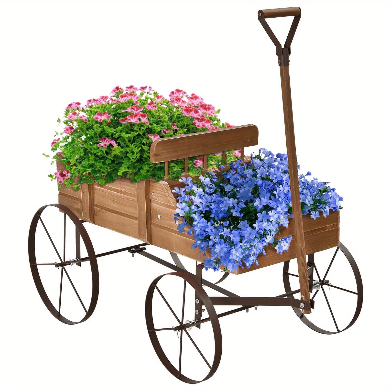 TEMU Flower Stand W/4 Metal Wheels, Solid Wood Planting Trolley, Flower Trolley Wooden Trolley W/15 Kg(33lbs) A Load Capacity, Flower Box For Garden, Balcony, Terrace, Brown/ Green/ Red/ Blue/ Gray