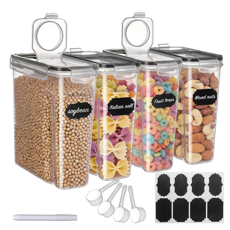TEMU 4 Large Sealed Food Storage Containers: Bpa-free Plastic Grain Containers, Suitable For Food Storage And Kitchen Organization Of Grains, Nuts, Flour (4 /135 Ounces), With Labels And Markers, .