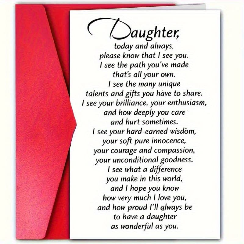 TEMU 1 Birthday Card- Elegant Parents' To Daughter, With Red Envelope, Large Size 4.72x7..09 Inches Commemorative Card- From Mom/dad- Birthday, Christmas, New Year, Father