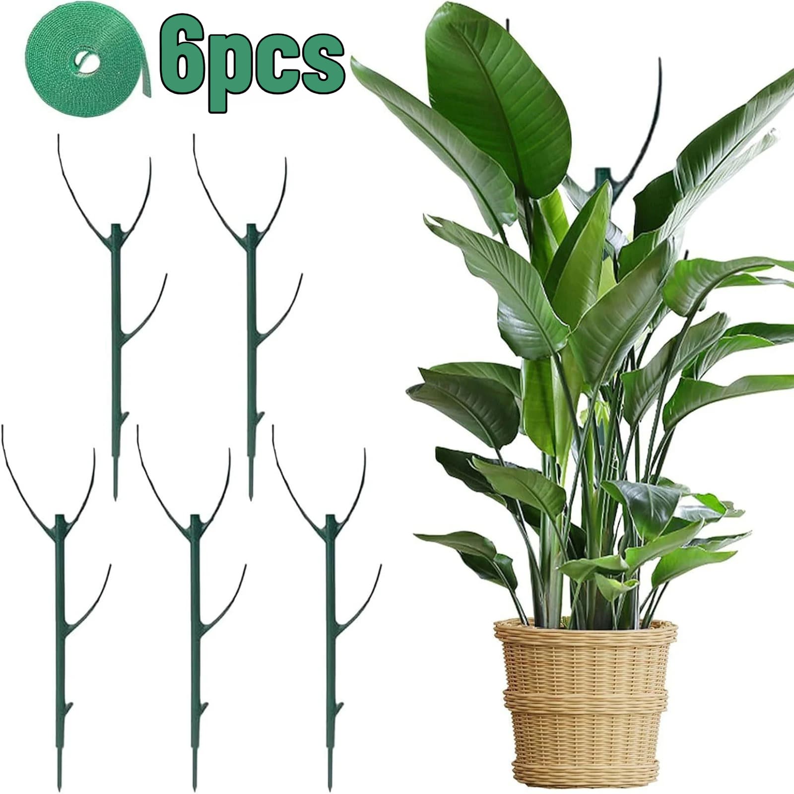 TEMU 6pcs Stackable Plant Support Sets, Stackable Branches, Suitable For Indoor And Outdoor Plants, 5 Plant Poles+2-meter * 1 Roll