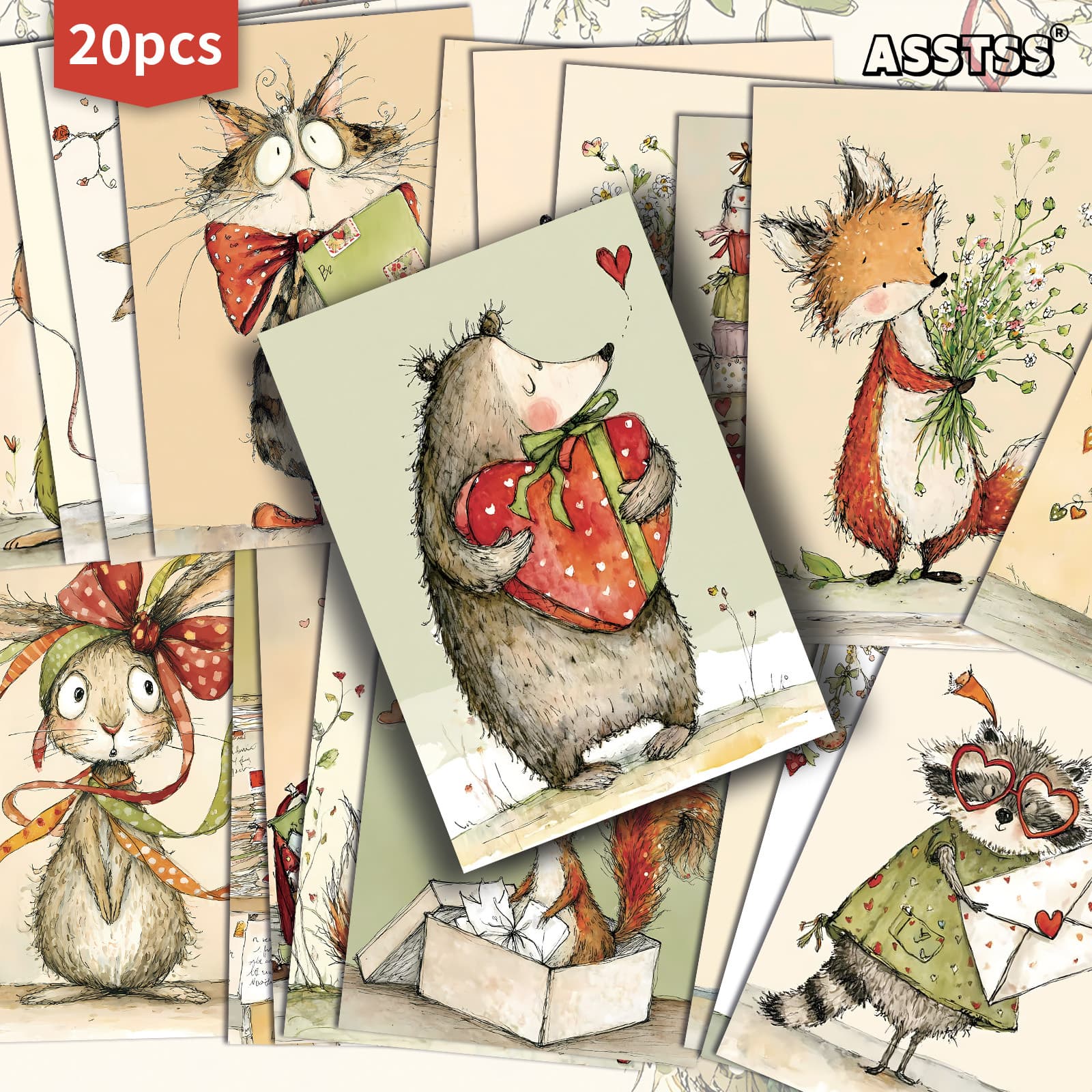 TEMU 20pcs Asstss Retro Pinup Animal Heart Gift Cards & Junk Journal Pages - Vintage -style Collectible Cards Suitable For Scrapbooking, Crafting, Wedding Favors, Parties
