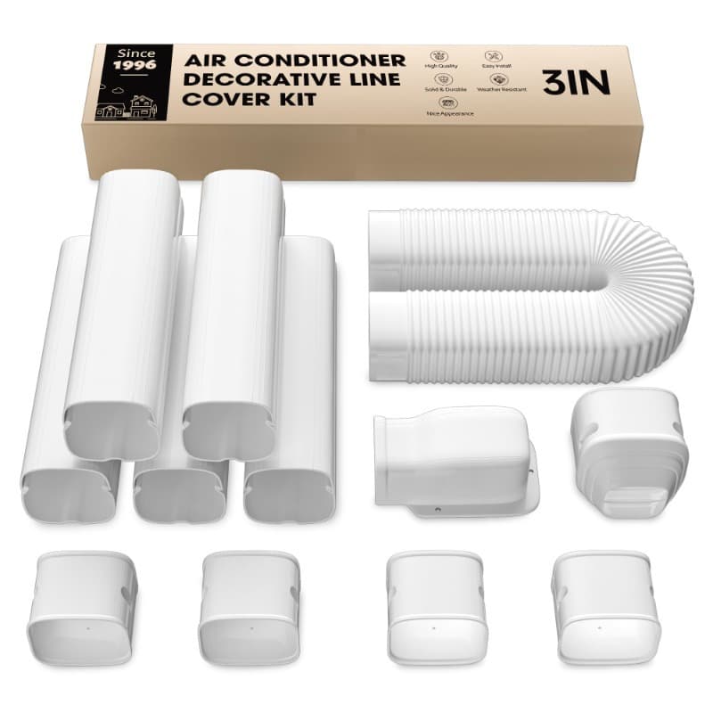TEMU 3" 9ft Mini Set Cover, Pvc Ductless Air Conditioner Decorative Pipe, Pump Covers, Cover Kit, For Outside Units Air Conditioners & Heat Pumps, All In 1 Set