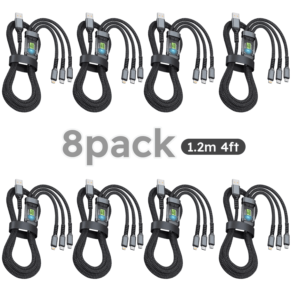TEMU 8pcs 100w 3 In 1 Fast Charging Mobile Phone Data Cable For Type-c For Iphone Usb Digital Display Usb Cable Type C Usb Micro For Iphone Huawei Xiaomi Multi Port Multiple Charging Wire