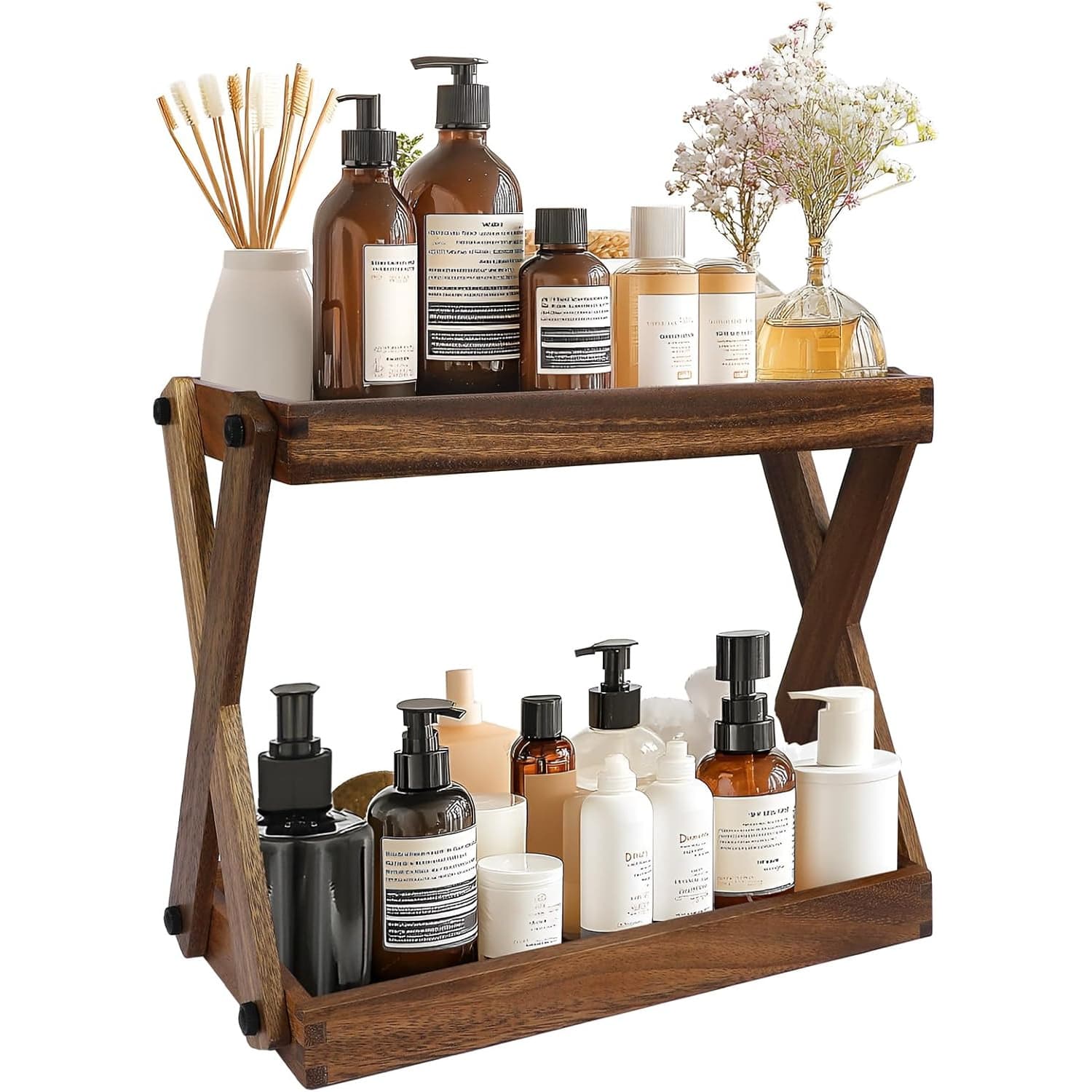 TEMU Wood Countertop Shelf Organizer, 2 Tier Wooden Shelf For Coffee Bar Accessories, Kitchen Spice Rack Organizer, Condiment Storage Caddy For Home, Office, Bathroom Counter
