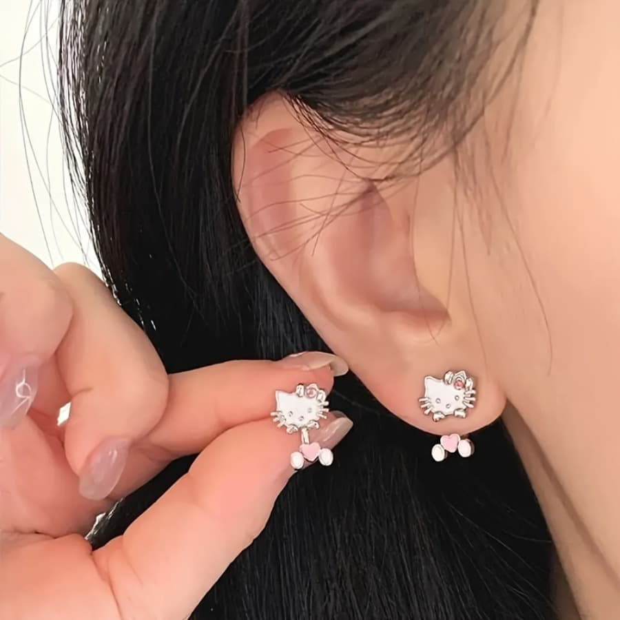 TEMU [for Women Multifunctional Hello Kitty] Hello Kitty Charm Earrings For Women - Multifunctional Alloy Studs, Perfect For Parties & Gifts