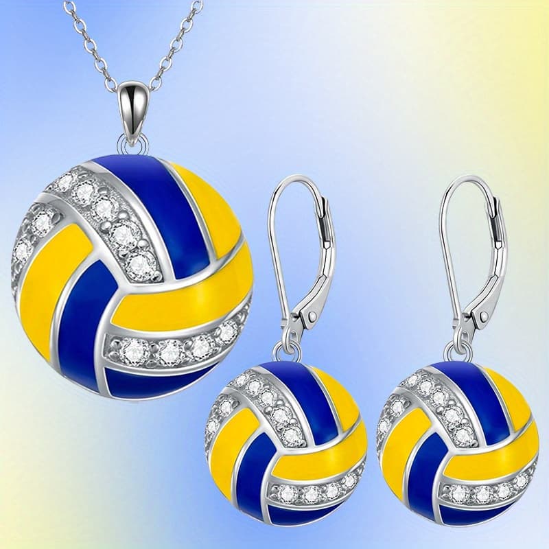 TEMU 3pcs Fashionable Baseball Basketball Volleyball Pendant Necklace Earrings Valentine's Day Anniversary Birthday Party Gifts Jewelry Additions For