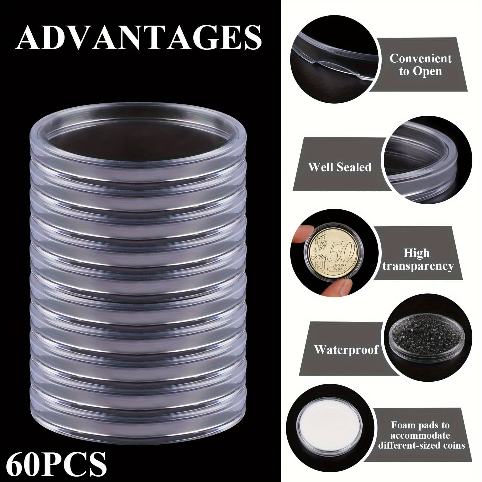TEMU 60pcs , Silver Dollar , 40mm Storage, Collector' Holder, Holder, Suitable For Morgan Silver Dollar