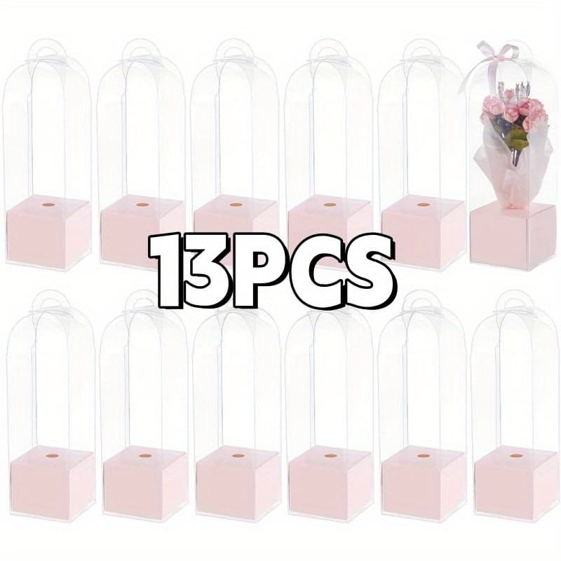 TEMU 13pcs Transparent Plastic Flower Gift Boxes With Handles - Elegant And For Weddings, Engagements, Birthdays, Anniversaries, Thanksgiving Celebrations - Durable And Versatile Party Supplies