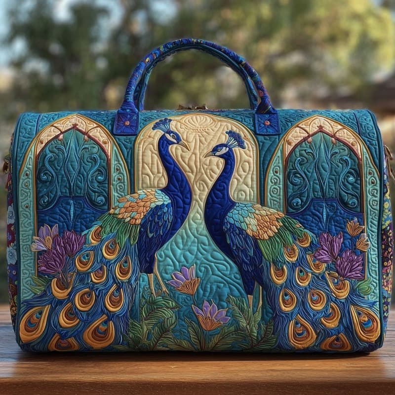 TEMU Women's Large Capacity Quilted Tote Bag With Peacock Contrast & Mixing - Zipper Closure Suitable For Travel, Gym, Camping, Outdoor - Machine Washable Bag With Base For Holiday And Fitness