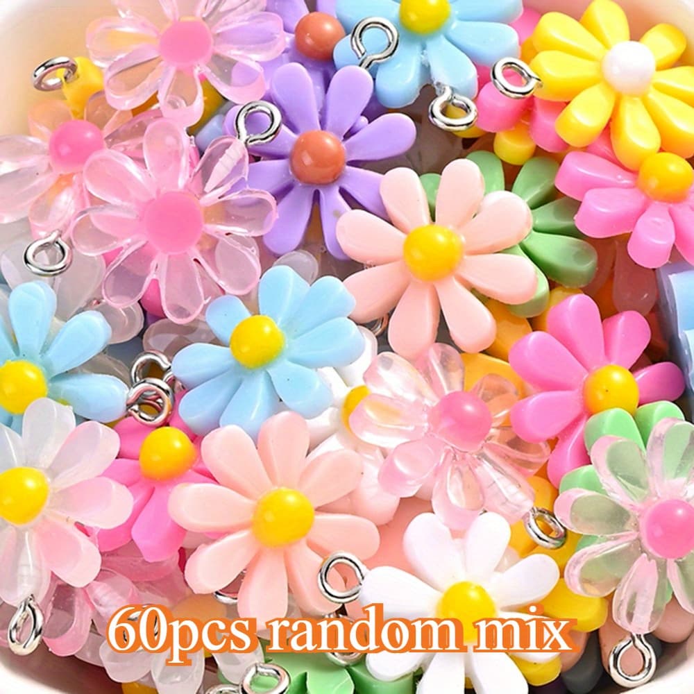 TEMU 60pcs Random Color Sunflower Charms Beads Assorted Daisy Flower Pendant For Jewelry Making Necklace Bracelet Earring & Bohemian Jewelry Supplies - Handmade Beach Party Wedding Decor