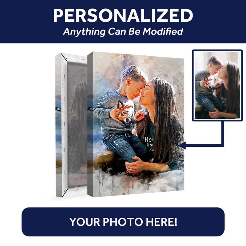 TEMU 2d Flat, Personalized Custom Framed Canvas Painting - Portrait Suitable For Mom, Retro/contemporary/art Deco Vertical Wall Decor, Frame For,, / Use, Hook Installation, Watercolor Gift For
