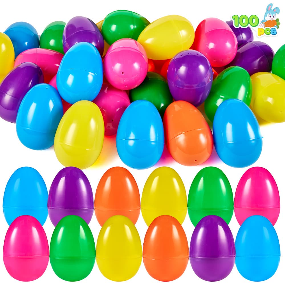 TEMU Joyin 100pcs 3.15" Easter Eggs, Large Fillable Plastic Eggs Empty Colorful Bright Eggshells With Hinge For Easter Hunt, Filling Treats, Party Favor, Basket Stuffers, Classroom Prize Supplies