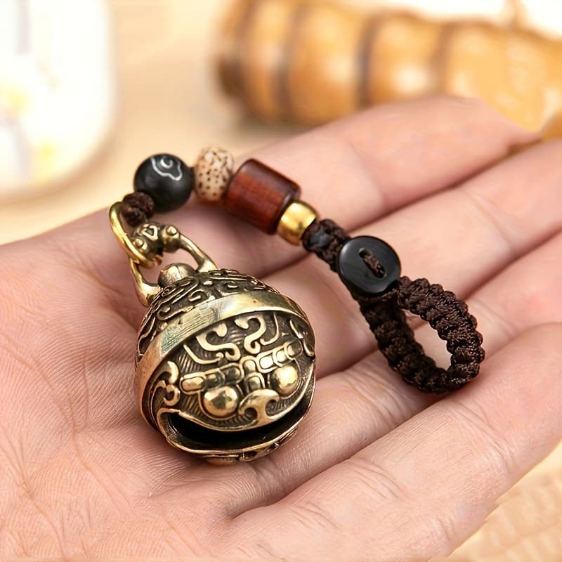 TEMU 1pc Vintage Keychain With Drawstring Pendant- Vintage Style Brass Keyring Accessory, Key Organization|vintage Design|, Small Bells For Crafts