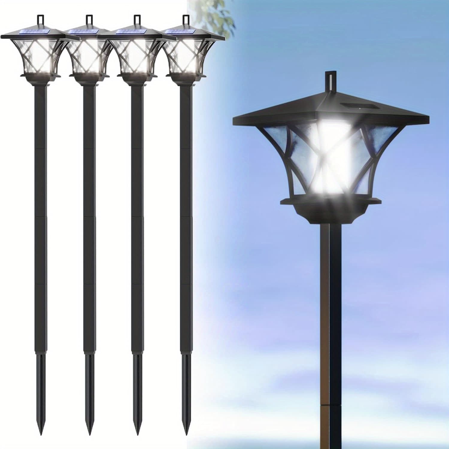TEMU 4pcs 59'' Solar Lamp Post Light, Outdoor Solar Lamp Post Lighting For Driveway, Patio, Garden, Lawn, Backyard, Pathway