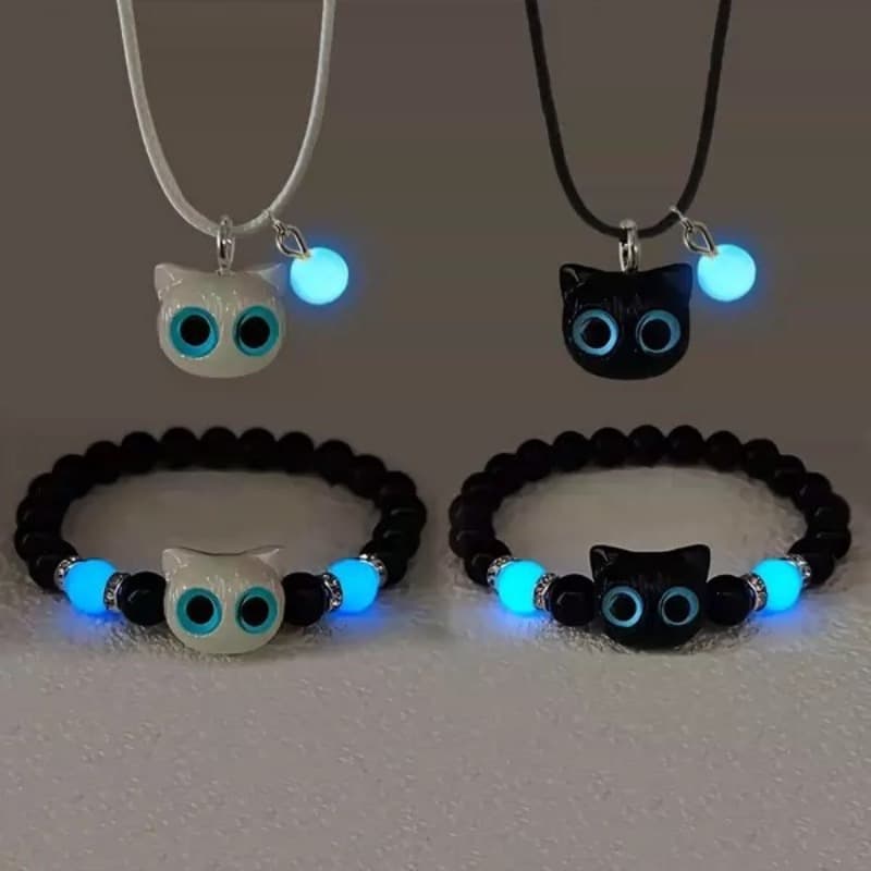 TEMU 4 Luminous Cat Bracelets And Necklaces For Couples To Wear As Gifts Gift