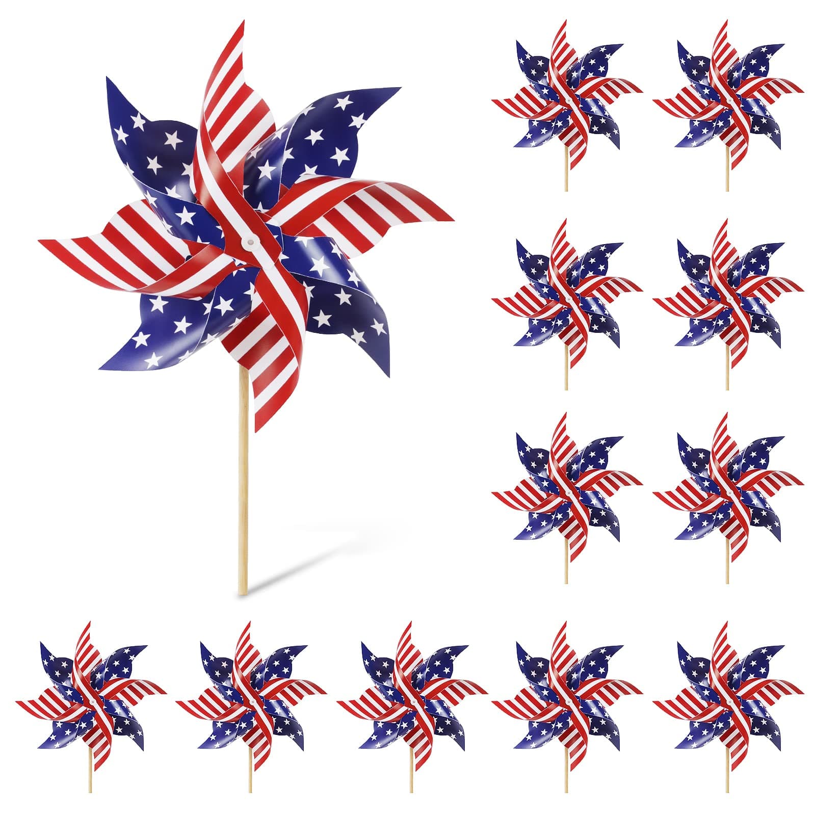 TEMU 15pcs American Flag Windmills Suitable For Garden, Lawn & Terrace Decorations - Outdoor Patriotic Wind Spinners With Flags, Memorial Day & 4th Decorations For, Lawns, , For