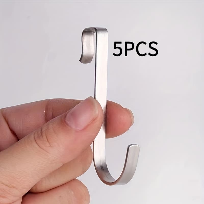 TEMU 5 Pack Heavy Duty Hooks - Stainless Steel Multifunctional Hanging Hooks For Kitchen, Bathroom, Garden - Space-saving Organization Solutions