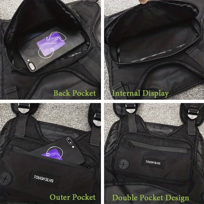 TEMU Fashion Men's Chest Bag Set, Street Style Hip-hop Style, Large Capacity Waist Bag, Unisex, Suitable For Travel, Shopping, And Small Item Storage