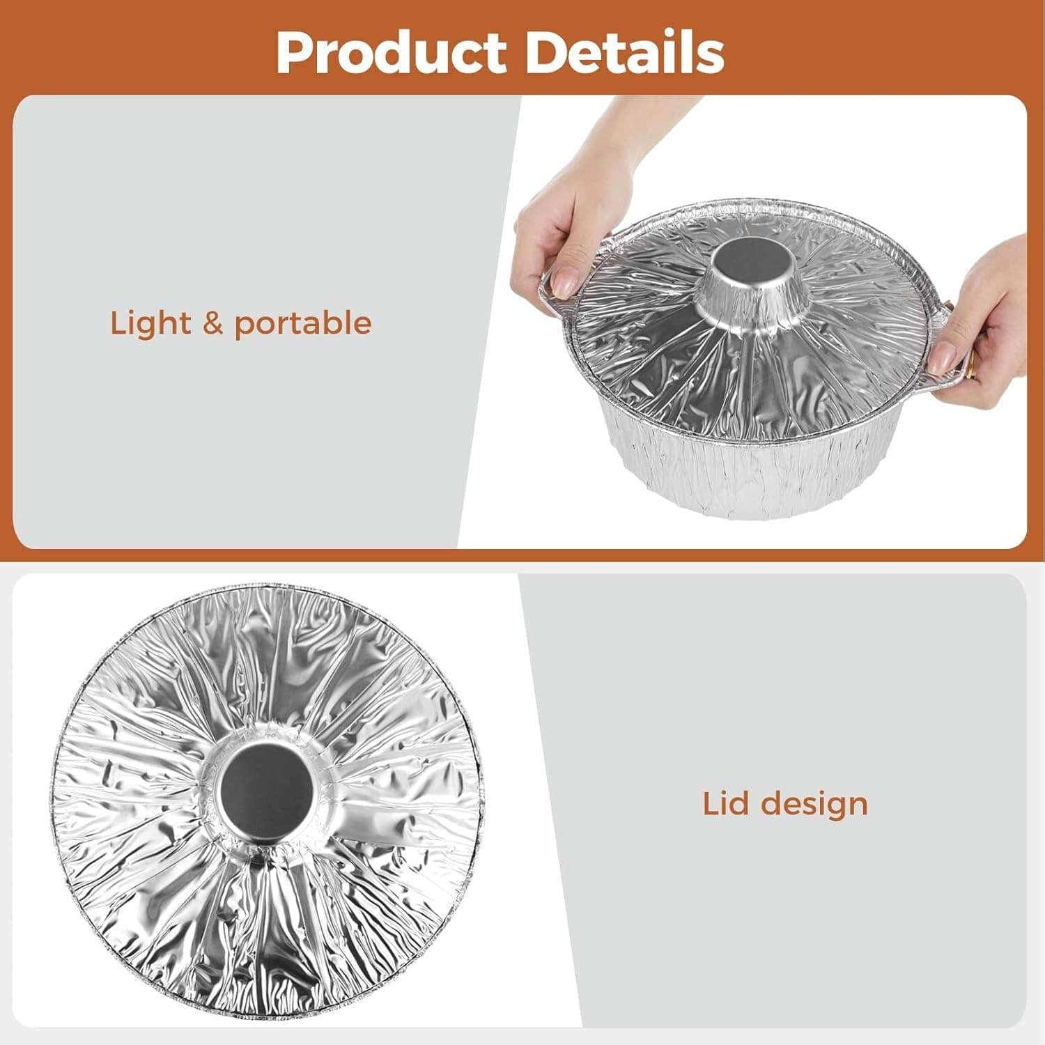 TEMU 6pcs Disposable Aluminum Foil Round Baking Tray With Lid, Travel Camping Baking Heated Cooking Food Container