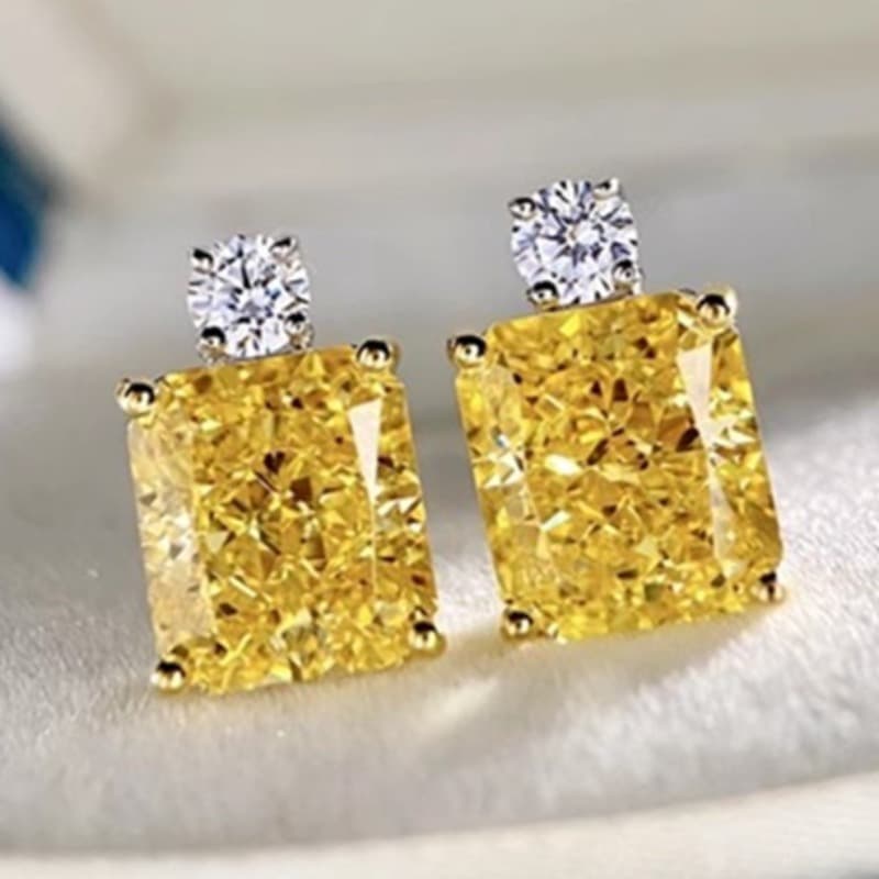 TEMU 1pair Inlay Yellow Synthetic Gemstone Stud Earrings For Women Daily Casual Party Simple Earrings Jewelry Gifts