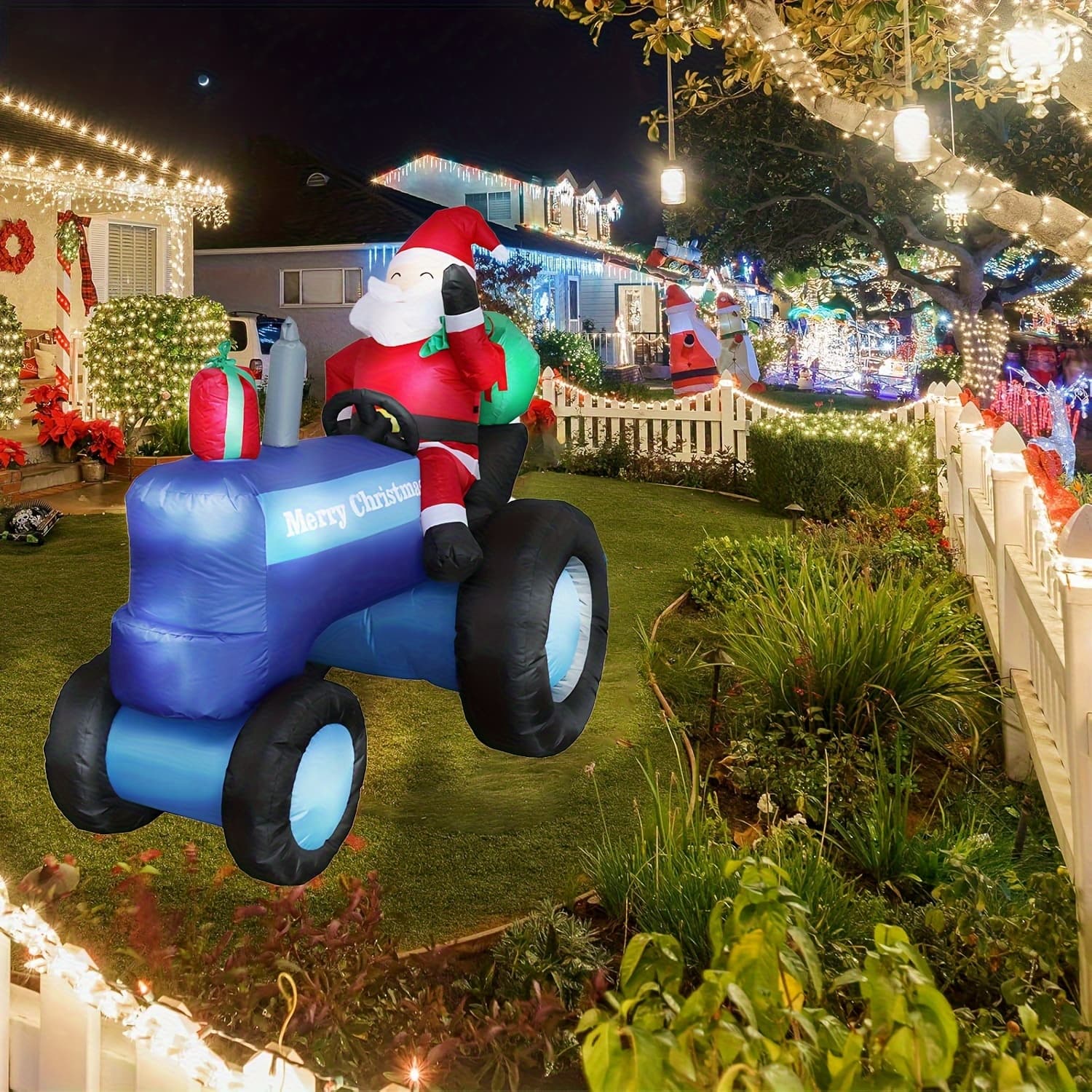TEMU 1pc 5.41 Feet Tall Christmas Inflatable Santa Claus Driving Tractor With Gift Bag Led Holiday Outdoor Blow Up Yard Decorations With Lights For Christmas Party Indoor Lawn Decor