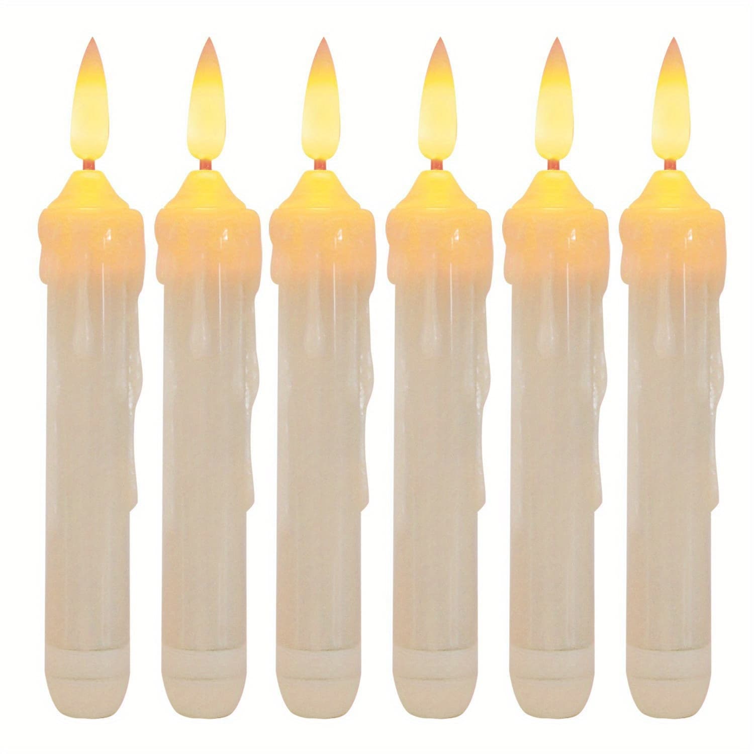 TEMU 6pcs Flameless Led Candle Lights - Long Handle Realistic Flickering Flame, Battery Powered (battery Not Included), Suitable For Christmas, Halloween, Valentine's Day Home Decoration