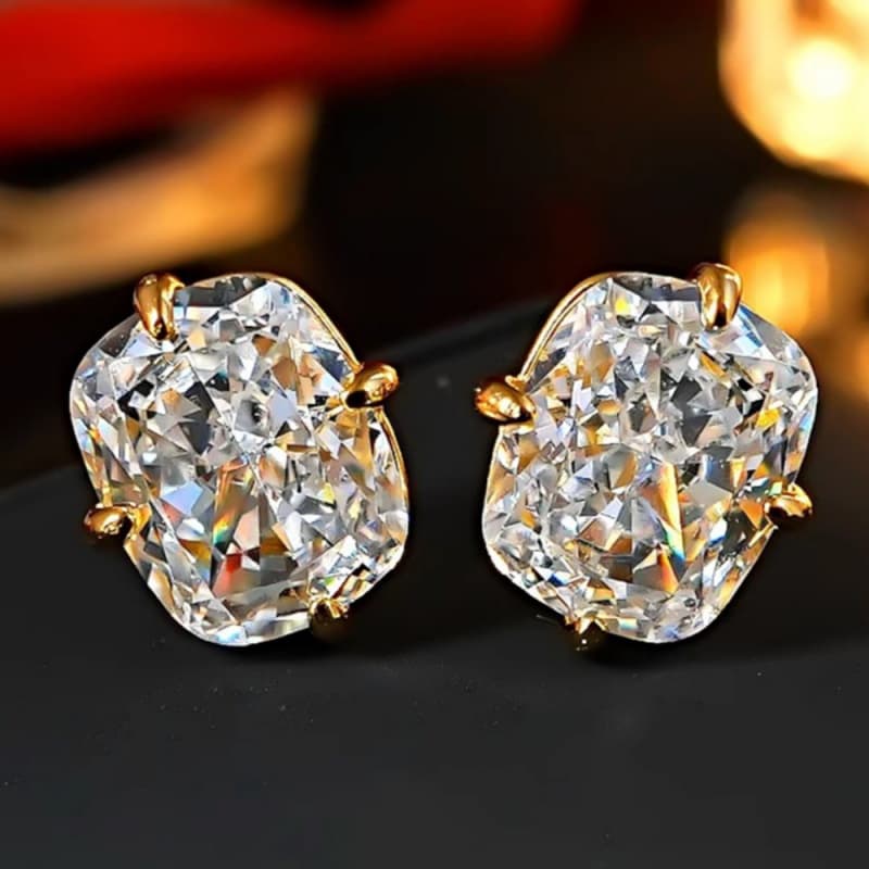 TEMU Women' 4-claw Cubic Synthetic Zirconia Stud Earrings - Plated Four-prong Setting, Round Cz Gemstones For Daily Wear & Party Jewelry, April Birthstone Gift () - & Minimalist Earrings