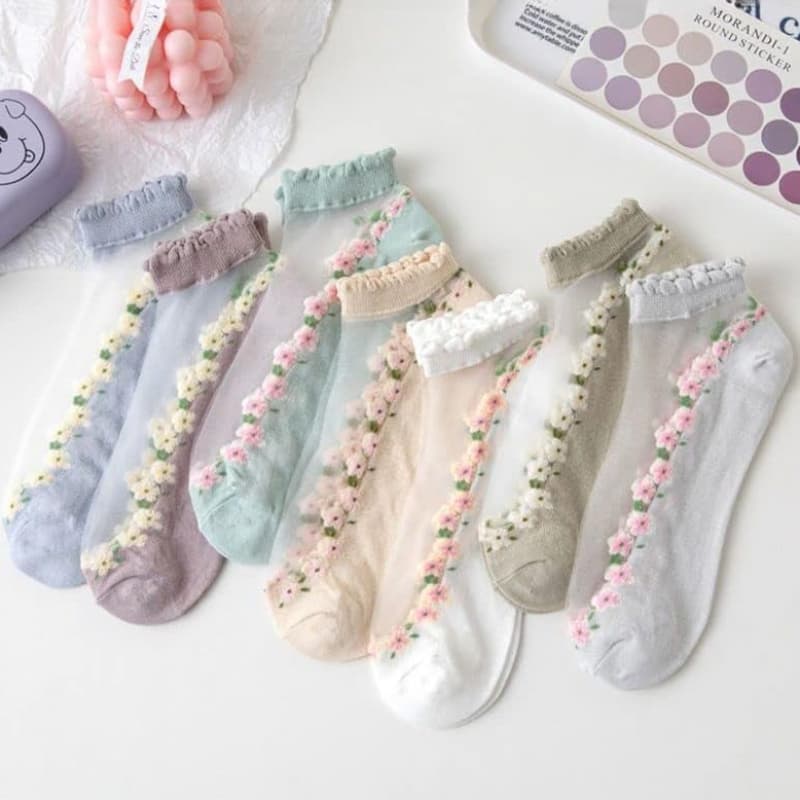 TEMU 10 Pairs/20 Pairs Womens Floral Socks Vintage Low Cut Ankle Socks, Through Socks Ultra Thin Clear Sock Short Sock, For Women Casual Socks Gifts For Women