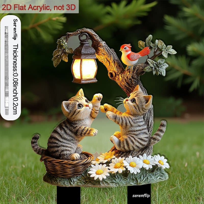 TEMU 2d Flat - 【2d Flat】 1pc 2d Flat Acrylic Stake For Pot And Garden Soil 2 Kittens, Bird And Lantern For Beautifying Flower Beds And Patios, Great For Outdoor Use And Lawn Accents