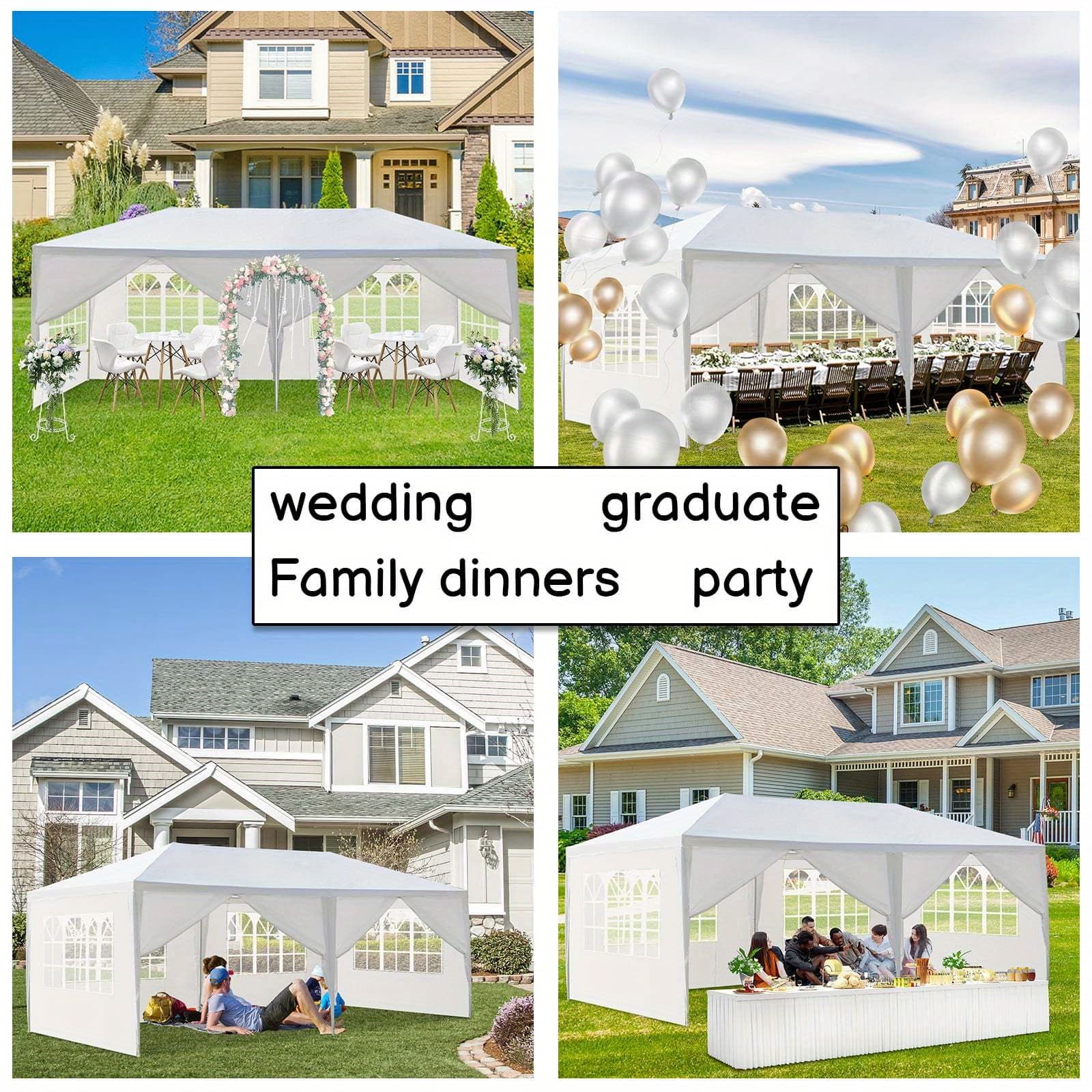 TEMU 10'x20' Party Tent Pe Gazebo Wedding Canopy W/ 6 Sides Removable Wall