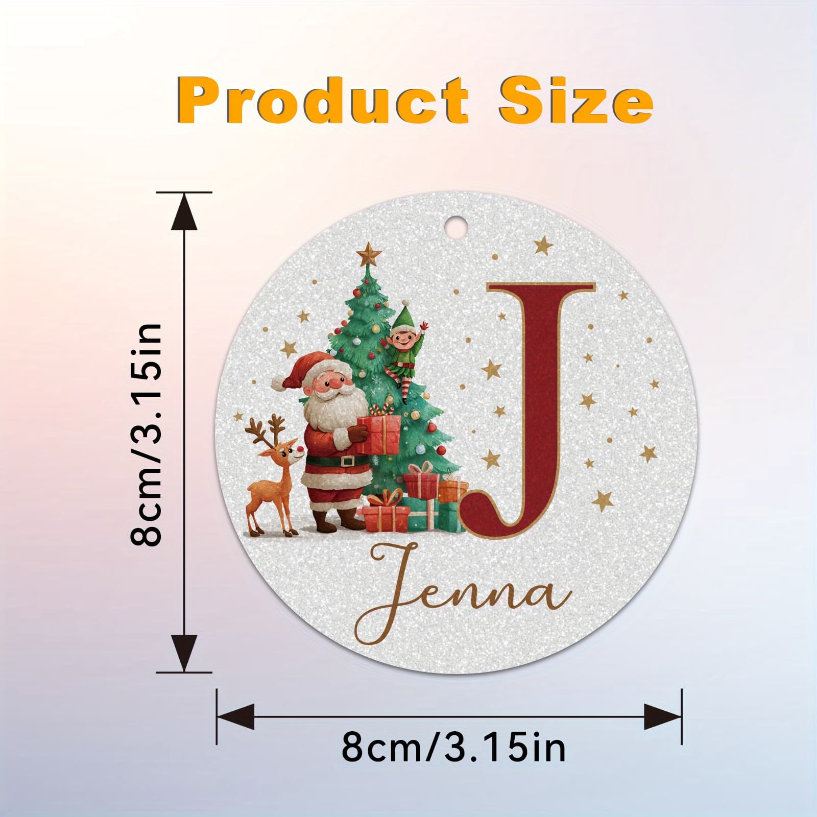 TEMU 2d Flat - 1pc Personalized Christmas Silvery A-z Letters Decorative Hanging Ornament For Home Indoor Christmas Tree Classic Round 2d Flat Pendant With Red String