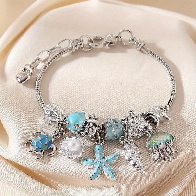 TEMU Bohemian Style Bracelet. Ocean-themed Cartoon, Cute, Fashionable, Light Luxury, Hand-beaded, , Seashell, And Sea Turtle Jewelry