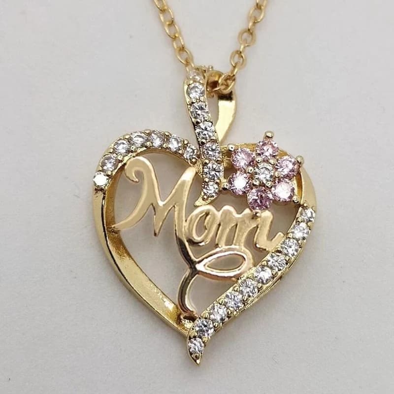 TEMU Beautiful Delicate Pink Flower Zirconia Golden Hollow Heart Pendant Necklace For Women, Perfect For Daily Wear Or Special Occasions, A Shiny Jewelry Gift For