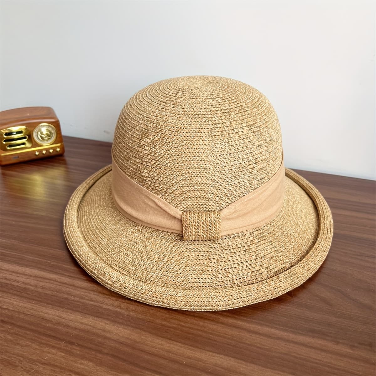 TEMU 1 French Retro Women's Adjustable Straw Hat, Breathable Rolled Brim, Lightweight For All , Beach& Travel