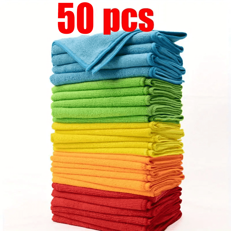 TEMU 50pcs, Microfiber Cleaning Towels, Reusable Cleaning Cloths - Absorbent, Durable, Quick-drying, Suitable For Kitchen, Patio, And Commercial Cleaning, Washable, Gift For (random Colors)