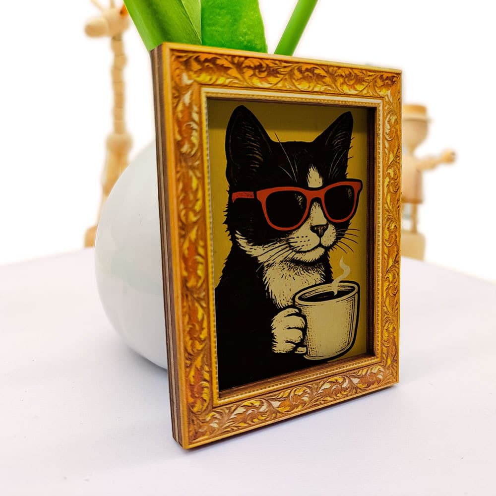 TEMU 1 Vintage-style Cat Fashion Glasses Fridge Magnet, Small Creative Frame Decorative Art, Design, Sturdy Wood, Home Kitchen Decor, Must-have For Cat Lovers