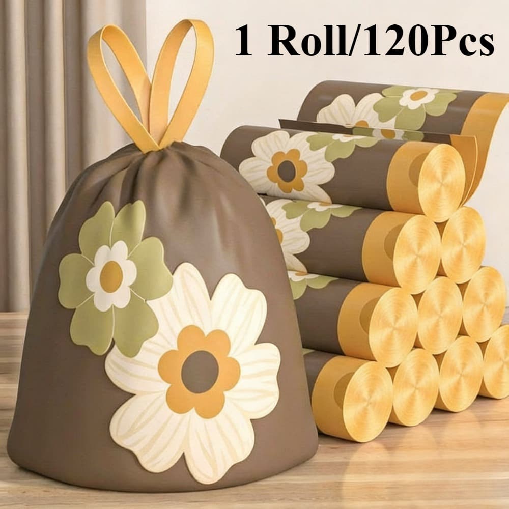 TEMU 1 Roll/120pcs Large Roll Drawstring Garbage Bags, Household Thickened Portable Type, Extra Large & Extra Thick Plastic Bags For Kitchen, Bathroom, Living Room And Outdoor Use.