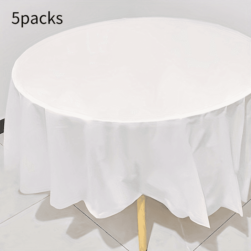 TEMU 5pcs, Wedding Decorations, Summer Decoration, Decor For Outside, Outdoor Decor, Round Disposable Tablecloths, White Elastane, For Party And Wedding Tables, Indoor/outdoor Use, Dining Table Decor