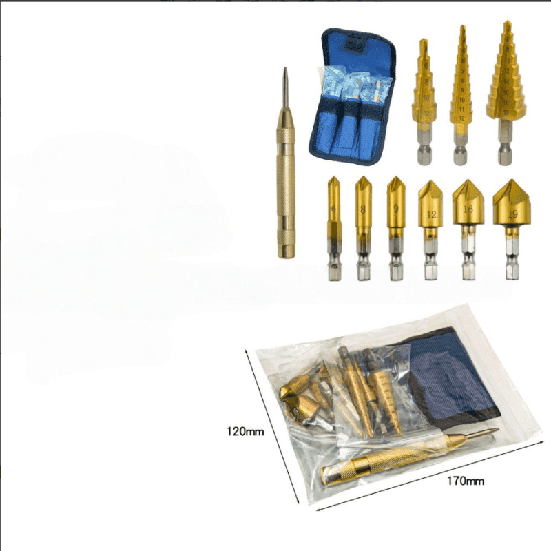 TEMU 10/26pcs Step Drill Bit Set, Coated Hex Shank Drill Bits For Metal Wood Plastic Drywall, Includes Center Punch Countersink Plug Cutter Twist Drill, Heavy Duty Hole Drilling Tool Kit