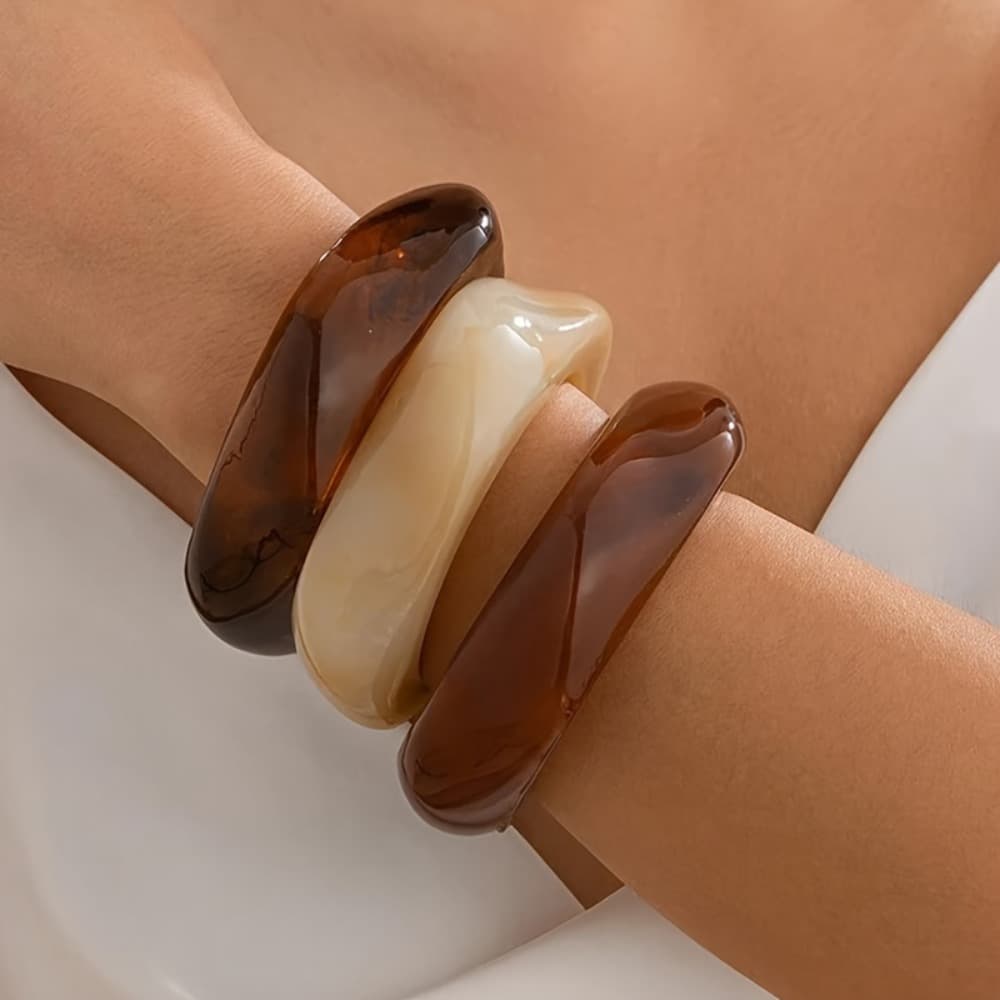 TEMU 3/1pc Handmade Bohemian Style Acrylic Bracelets For Women - Irregular Round Design Ideal For Everyday Use