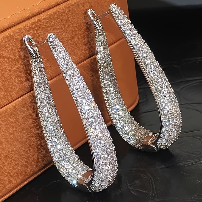TEMU A Set Of Trendy Earrings, Chic -style Earrings For , Oversized Circular Women's Earrings Featuring Cubic Zirconia Studs, For Valentine's Day Gifts