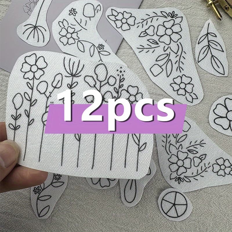 TEMU 12pcs Floral Pocket Embroidery Stickers - Washable Water-soluble Cross Stitch Patches, Beginner-friendly Decor For Jeans & T-shirts, Spring Summer With Assorted Colors & Sizes