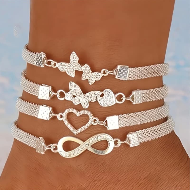 TEMU Set Of Foot Chains With A Bohemian , Featuring And Heart Pendants, Perfect As A Versatile Jewelry Gift