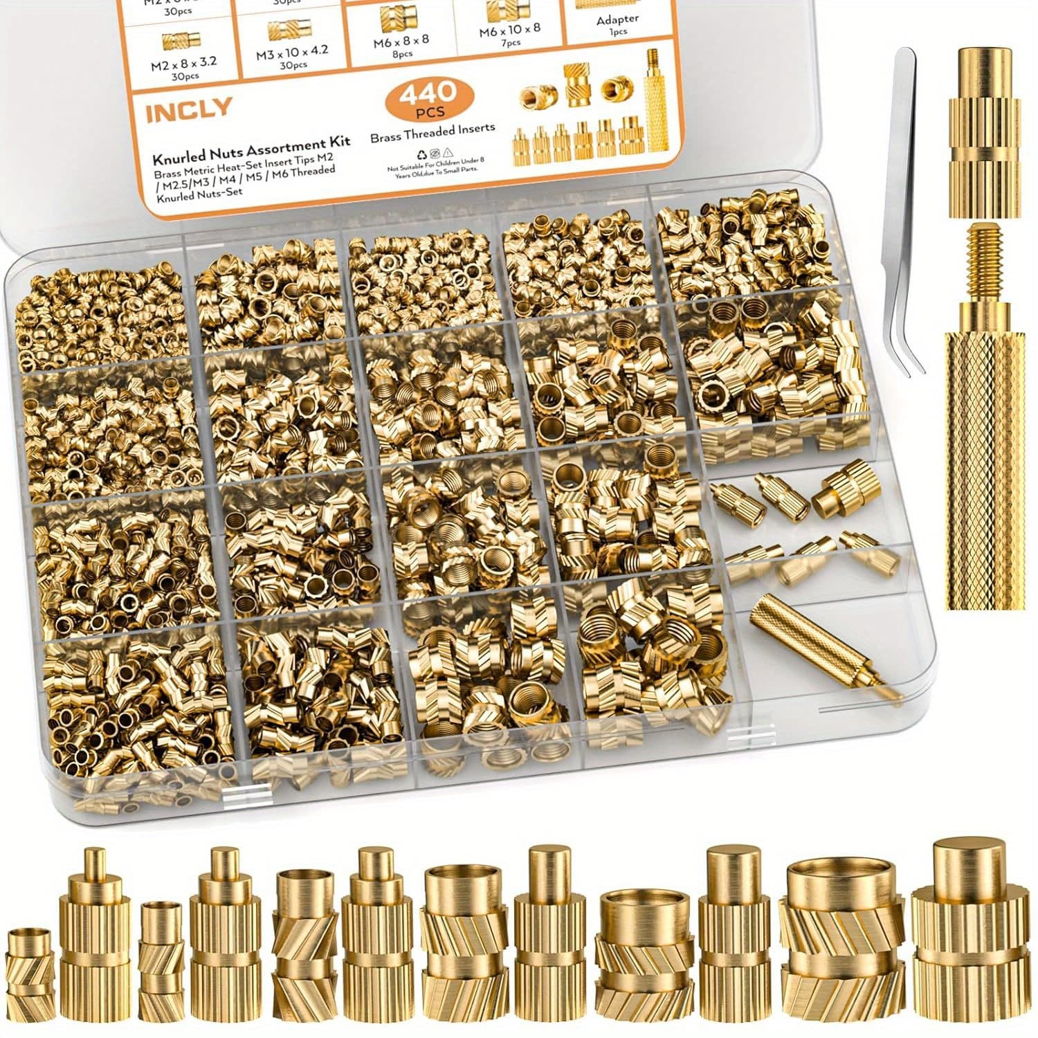 TEMU 440pcs Threaded Insert Kit - M2 To M6 Heat - Set Inserts For Plastic, 3d Printing, Wood - Ideal For Nuts, Screws, Bolts - Includes Soldering & Heat - Set Tips, Soldering Adapter