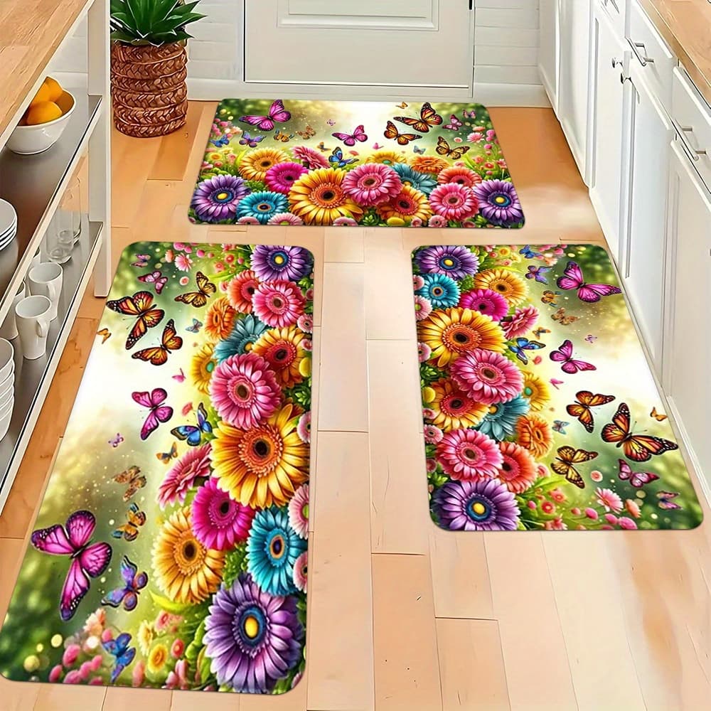 TEMU 2/3pcs, Modern Kitchen Rug Set, Carpet With And Floral Patterns, Soft And Comfortable, Suitable For Bedroom, Living Room, Dining Room, Kitchen, Bathroom, And Entrance Mats