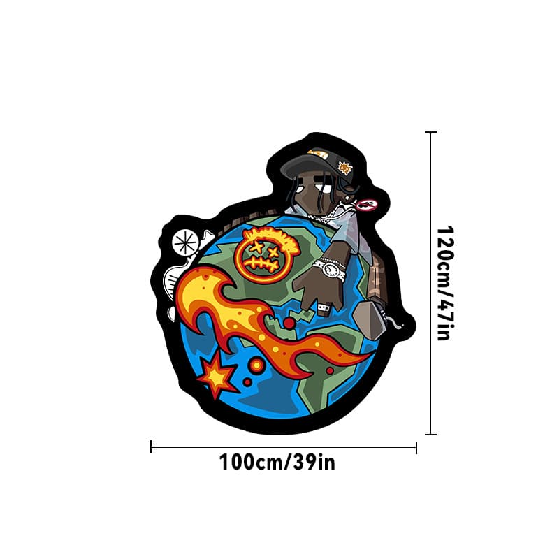 TEMU A Rap-themed Area Rug Featuring An Earth , Round Decorative Carpet For The Bedroom, In Black And Blue
