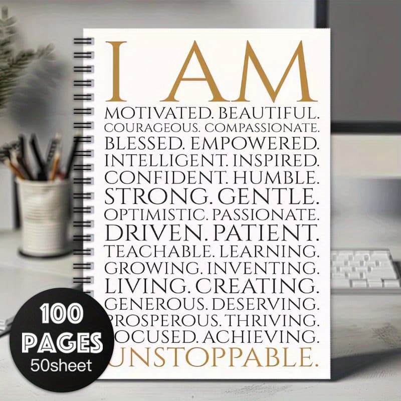 TEMU A Motivational Spiral Notebook Designed For Women, Featuring Empowering Affirmations And An "i Am" Theme. An Ideal Present For And Colleagues, In Colors And Made Of Paper