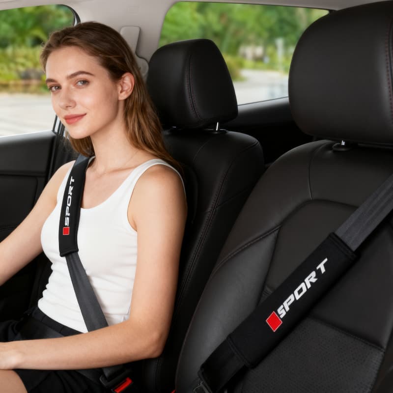 TEMU Car Safety Belt Shoulder Cover Fashion Sports Style Soft Anti-choke Comfortable Black Protective Cover