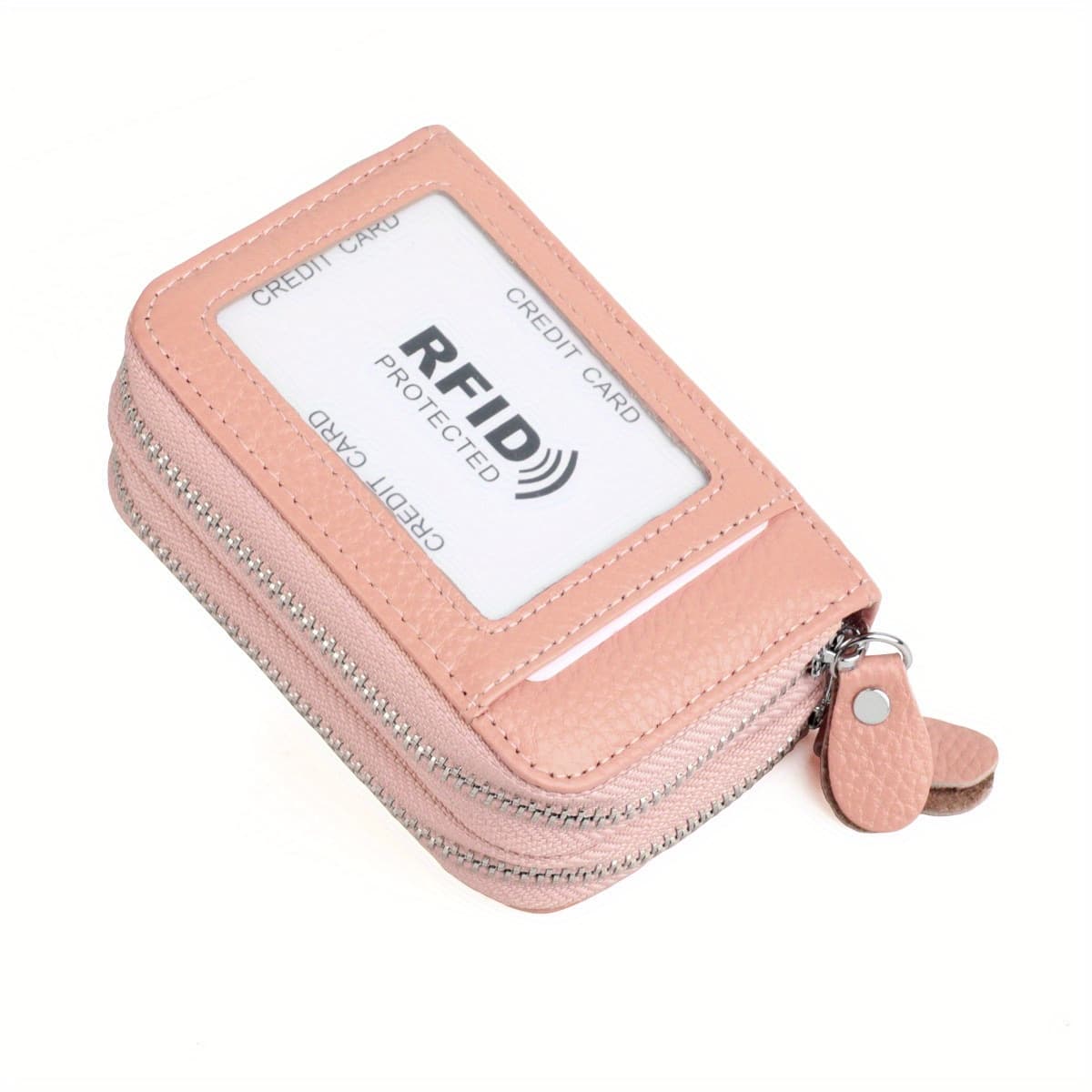 TEMU Rfid Blocking Fashion Women Id Credit Card Holder Genuine Leather Double Zipper Lady Credit Card Case Wallet Large Capacity