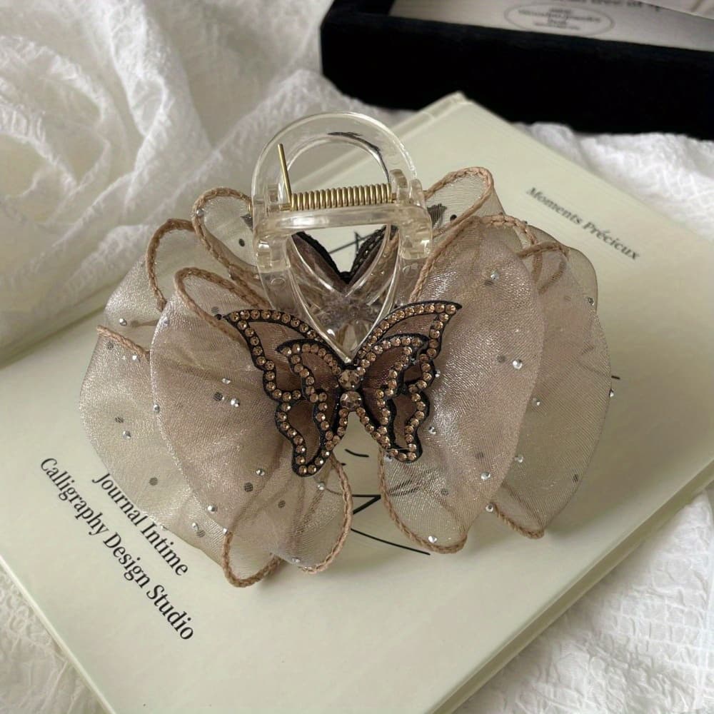 TEMU 1pc Elegant Double Layer Netting Hair Claw Clip - Large Size Vintage Minimalist Hair Clip For Half-up Ponytails, Secure Hold For Parties Weddings Daily Use, Gift For Women